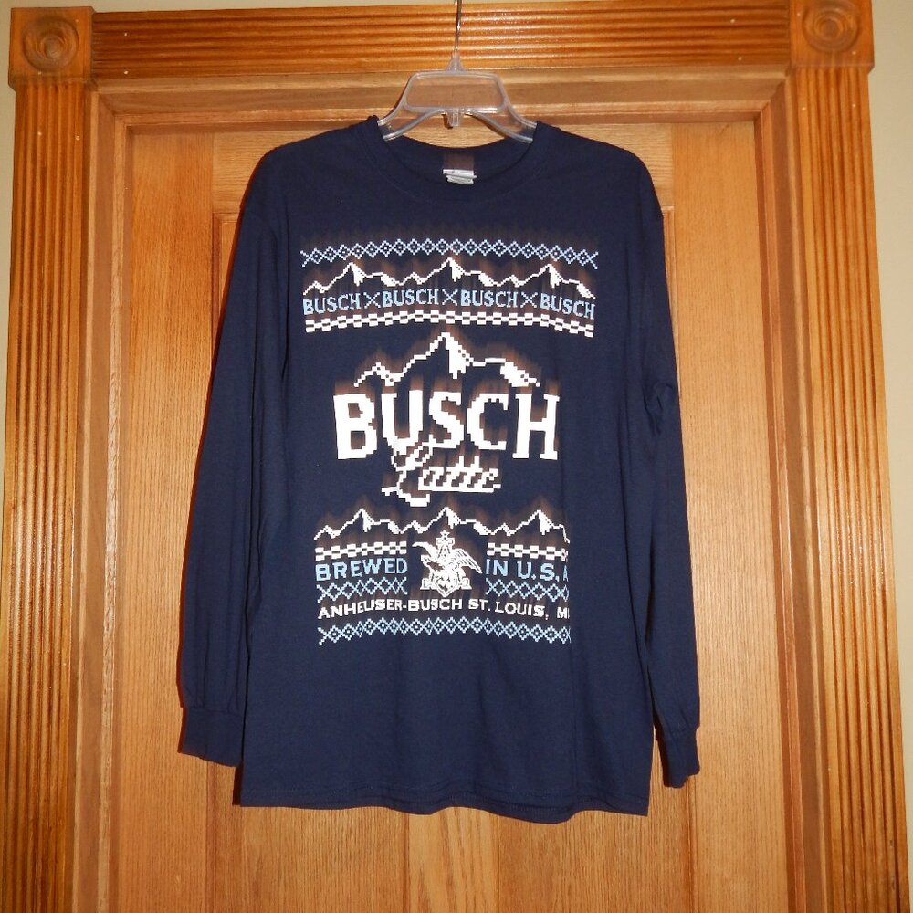 Men's Size Medium M Busch Latte Holiday Shirt Long Sleeve Ugly Christmas Beer